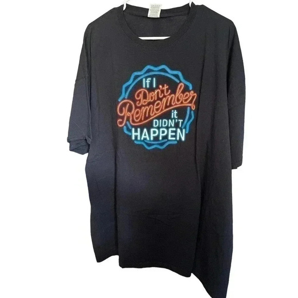 FRUIT OF THE LOOM BLACK TEE SIZE 3X SAYING IF I DONT REMEMBER IT DIDNT HAPPEN - Picture 1 of 2